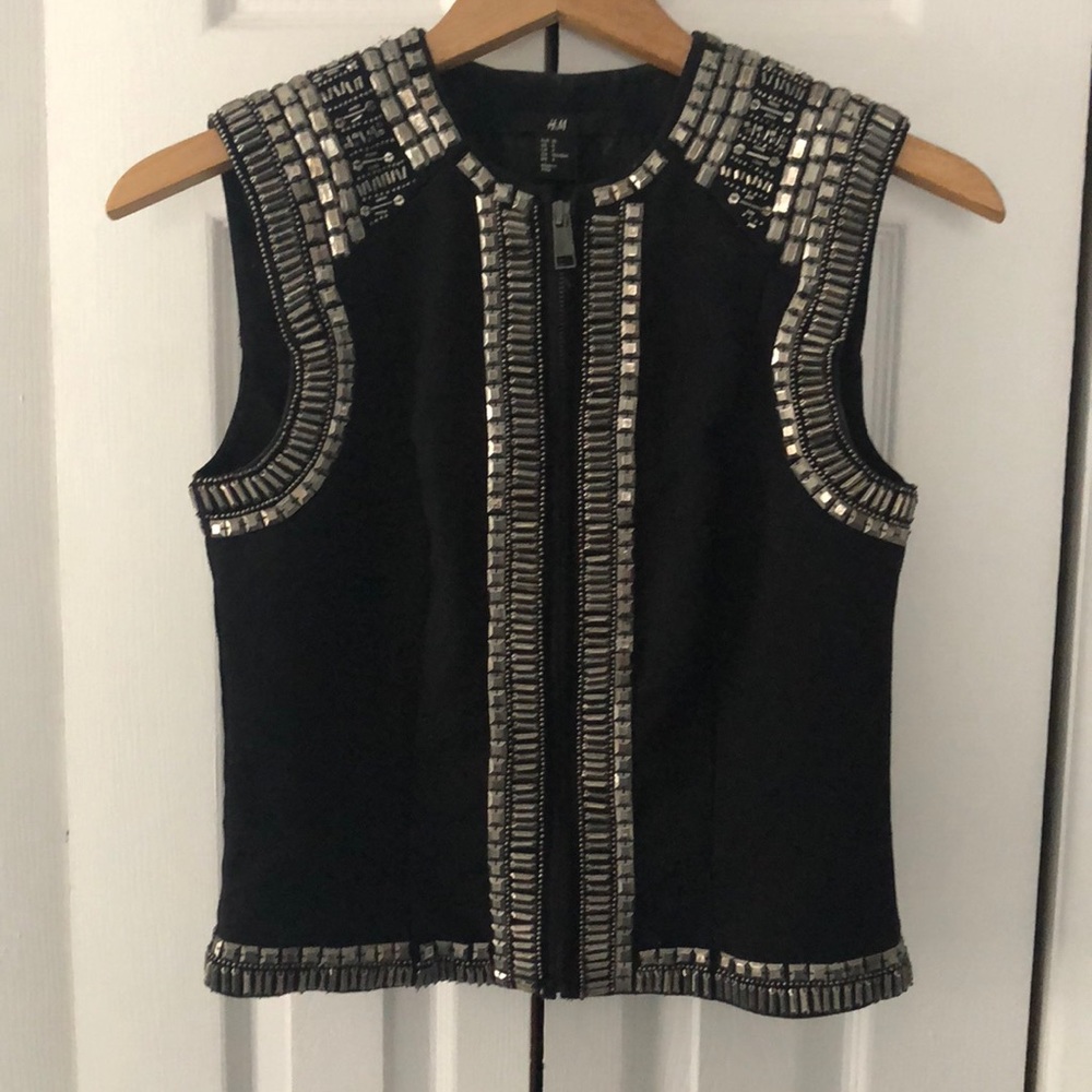 Metallic beaded black vest